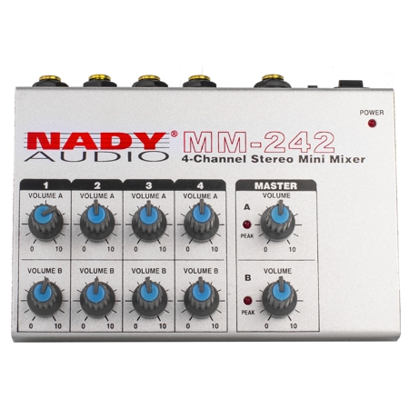 Nady MM-242 4/8-Channel Stereo/Mono Mini Mixer with PAD-1 AC Adapter