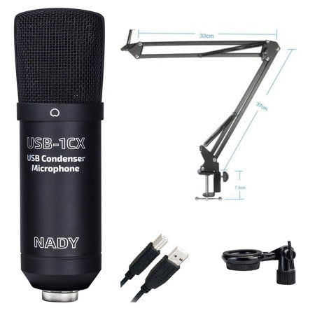 Nady USB-1CX Cardoid Condenser USB Microphone, + Broadcast Arm