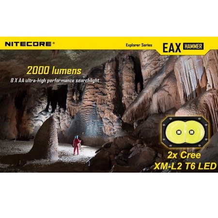 Nitecore EAX Hammer Flashlight, 2000 Lumens, Runs on 8x AA Batteries