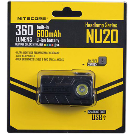 Nitecore NU20 USB Rechargeable LED Headlamp, 360 Lumens, Black