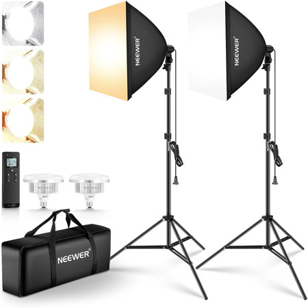 Neewer NK103 45W Bi-Color LED Bulb 2-Light Kit with Softboxes and Stands