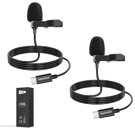 Neewer CM6 Omnidirectional Clip-On Wired Lavalier Microphone, 2-Pack