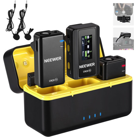 Neewer CM28 2.4GHz 2-Person Wireless Lavalier Microphone System with 2 Microphone Clips