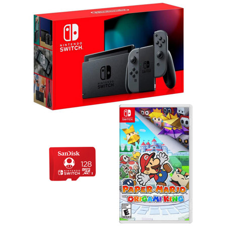 Nintendo 32GB Switch with Gray Joy-Con Controlers W/Switch Paper Mario/32GB Card