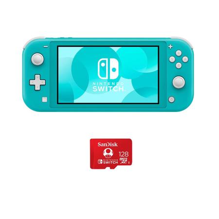 Nintendo Switch Lite, Turquoise With SanDisk 128GB UHS-I microSDXC