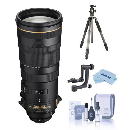 Nikon 120-300mm f/2.8E FL ED SR AF-S NIKKOR VR Lens, Bundle with FotoPro X-Go Max Carbon Fiber Tripod with Built-In Monopod, E-6H Gimbal Head, Cleaning Kit, Cleaning Cloth