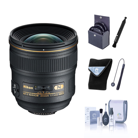 Nikon 24mm f/1.4G ED AF-S NIKKOR Lens, Bundle with 77mm Filter Kit, Lens Wrap, Cleaning Kit and Lens Cap Tether
