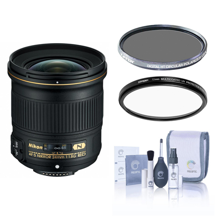 Nikon 24mm f/1.8G ED AF-S NIKKOR Lens, Bundle with Tiffen UV and CPL Filters