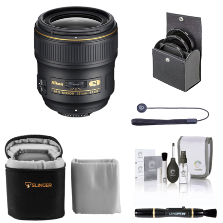 Nikon 35mm f/1.4G AF-S NIKKOR Lens, Bundle with ProOptic 67mm Filter Kit, Lens Case, Lens Cleaner, Cleaning Kit, Lens Cap Tether