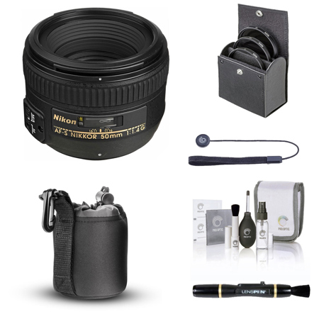 Nikon 50mm f/1.4G AF-S NIKKOR Lens, Bundle with ProOptic 58mm Filter Kit, Lens Case, Lens Cleaner, Cleaning Kit, Lens Cap Tether