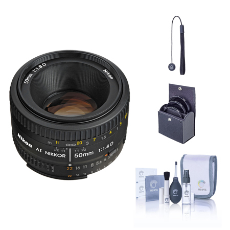 Nikon 50mm f/1.8D AF NIKKOR Lens, Bundle with ProOptic 52mm UV Filter, Lens Cap Tether, Lens Cleaning Kit
