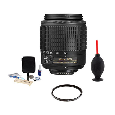 Nikon 55-200mm f/4-5.6G ED AF-S DX Lens - USA Warranty w/UV & Cleaning Bundle