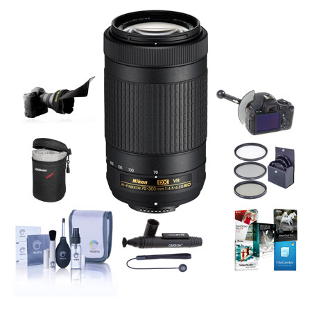Nikon 70-300mm f/4.5-6.3G ED DX AF-P NIKKOR VR Lens, Bundle with ProOptic 58mm Filter Kit, Pouch, Cleaning Kit, Cap Tether, Cleaner, Flex Lens Shade,