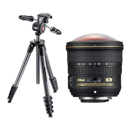 Nikon 8-15mm f/3.5-4.5E EDIF AF-S Fisheye NIKKOR Lens USA W/Manfrotto Tripod