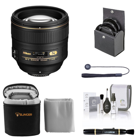 Nikon 85mm f/1.4G IF AF-S NIKKOR Lens, Bundle with ProOptic 77mm Filter Kit, Lens Case, Lens Cleaner, Cleaning Kit, Lens Cap Tether