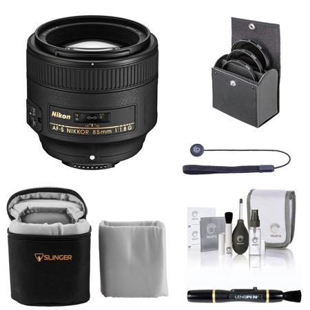 Nikon 85mm f/1.8G FX AF-S NIKKOR Lens, Bundle with ProOptic 67mm Filter Kit, Soft Lens Case, Lens Cleaner, Cleaning Kit, Lens Cap Tether