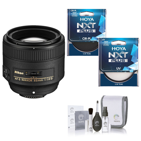 Nikon 85mm f/1.8G FX AF-S NIKKOR Lens, Bundle with Hoya 67mm CPL+UV Filter  Kit, Cleaning Kit