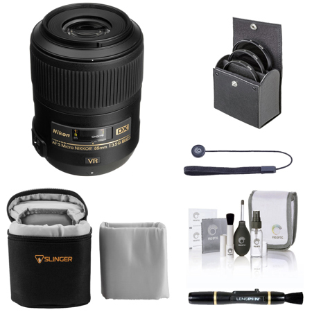 Nikon 85mm f/3.5G ED AF-S DX Micro NIKKOR VR-II Lens, Bundle with ProOptic 52mm Filter Kit, Lens Case, Lens Cleaner, Cleaning Kit, Lens Cap Tether