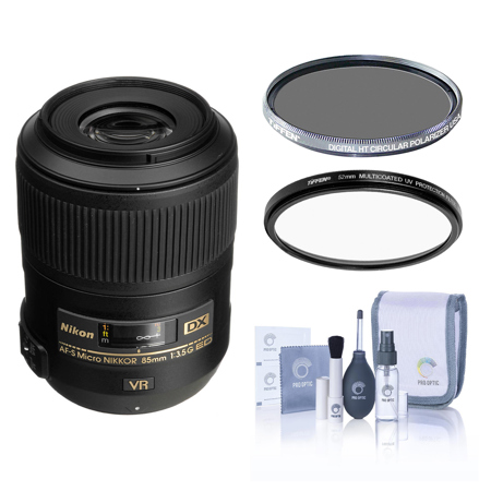 Nikon 85mm f/3.5G ED AF-S DX Micro NIKKOR VR-II Lens, Bundle with Tiffen 52mm UV and CPL Filters