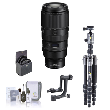 Nikon NIKKOR Z 100-400mm f/4.5-5.6 VR S Lens, Bundle with Vanguard VEO 3 GO 204CP Carbon Fiber Tripod/Monopod and PH-25 Pan Head, Gimbal Tripod Head, 77mm Filter Kit, Cleaning Kit