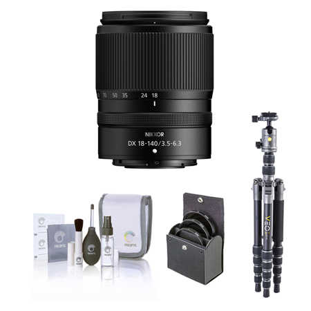 Nikon NIKKOR Z DX 18-140mm f/3.5-6.3 VR Lens, Bundle with Vanguard VEO 3 GO 235AB 23mm 5-Section Aluminum Travel Tripod with T-50 Ball Head, 62mm Filter Kit, Cleaning Kit