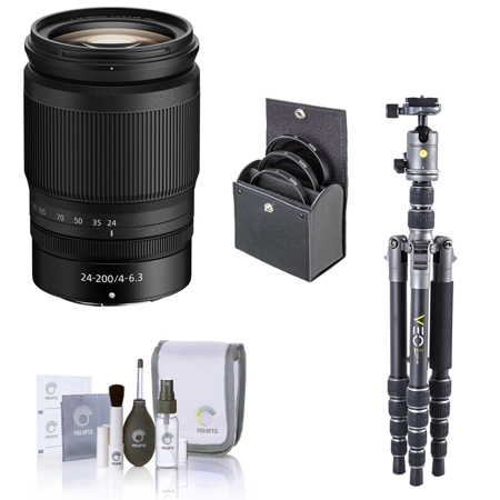 Nikon NIKKOR Z 24-200mm f/4-6.3 VR Lens, Bundle with Vanguard VEO 3 GO 204CP Carbon Fiber Tripod/Monopod and PH-25 Pan Head, 67mm Filter Kit, Cleaning Kit