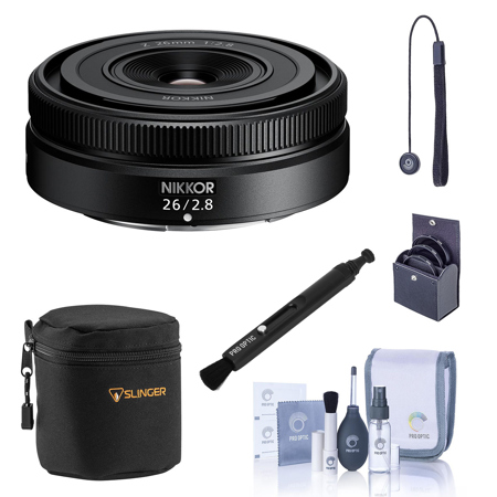 Nikon NIKKOR Z 26mm f/2.8 Lens, Bundle with Small Lens Case, 52mm Filter Kit, Lens Cleaner, Cleaning Kit and Lens Cap Tether