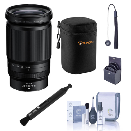 Nikon NIKKOR Z 28-400mm f/4-8 VR Lens, Bundle with Medium Lens Case, 77mm Filter Kit, Lens Cleaner, Cleaning Kit and Lens Cap Tether