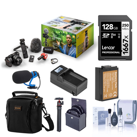 Nikon Z 30 Mirrorless Camera Creator's Kit, Bundle with 128GB Memory Card, Shoulder Bag, TASC300 Microphone, MT-11 Tripod, EN-EL25 Battery, Charger Base, Charger Plate, 46mm Filter Kit, Cleaning Kit