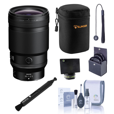 Nikon NIKKOR Z 35mm f/1.2 S Lens, Bundle with Medium Lens Case, 82mm Filter Kit, Flex Lens Shade, Lens Cleaner, Cleaning Kit and Lens Cap Tether