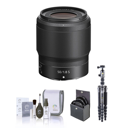 Nikon NIKKOR Z 50mm f/1.8 S Lens, Bundle with Vanguard VEO 3 GO 204CP Carbon Fiber Tripod/Monopod and PH-25 Pan Head, 62mm Filter Kit, Cleaning Kit