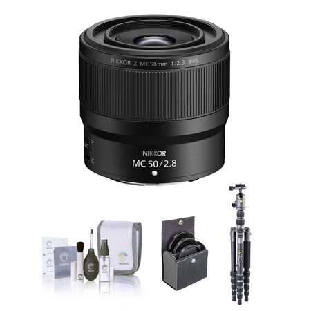 Nikon NIKKOR Z MC 50mm f/2.8 Lens, Bundle with Vanguard VEO 3 GO 204CP Carbon Fiber Tripod/Monopod and PH-25 Pan Head, Bower 3-Piece 46mm Filter Kit, Cleaning Kit