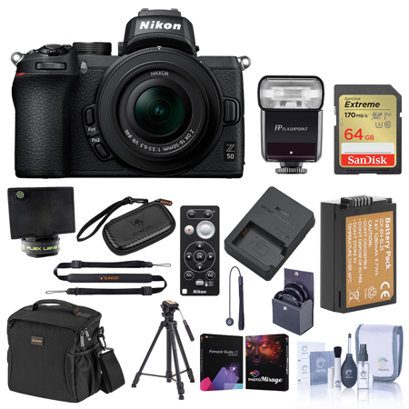 Nikon Z50 Mirrorless Camera with 16-50mm f/3.5-6.3 VR Lens, with Accessories Kit