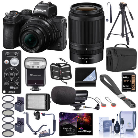 Nikon Z50 DX-Format Mirrorless Camera with 16-50mm & 50-250mm Lenses W/Prem  ACC 1632 C