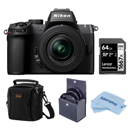 Nikon Z50II Mirrorless Camera with NIKKOR Z DX 16-50mm f/3.5-6.3 VR Lens, Bundle with 64GB Memory Card, 46mm Filter Kit and Bag