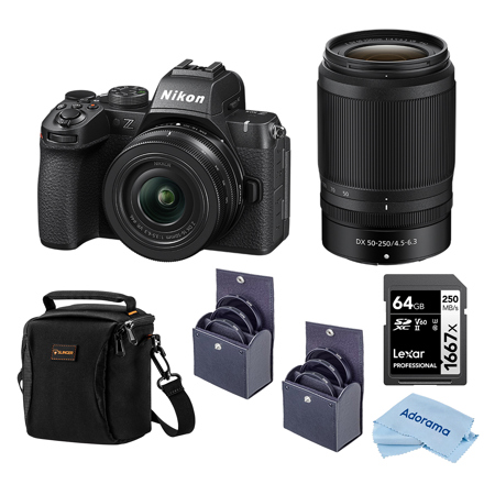 Nikon Z50II Mirrorless Camera with NIKKOR Z DX 16-50mm f/3.5-6.3 VR & Z DX 50-250mm f/4.5-6.3 VR Lenses, Bundle with 64GB Memory Card, 46mm and 62mm Filter Kit