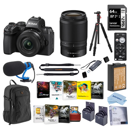 Nikon Z50II Mirrorless Camera with NIKKOR Z DX 16-50mm f/3.5-6.3 VR & Z DX 50-250mm f/4.5-6.3 VR Lenses, Bundle with Tripod, Microphone, 128GB Memory Card and 46mm Filter Kit