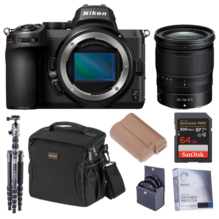 Nikon Z5 Mirrorless Camera with NIKKOR Z 24-70mm f/4 S Lens, Bundle with Aluminum Tripod, 64GB Memory Card, Alpine 160 Bag, EN-EL15c Battery and Filter Kit