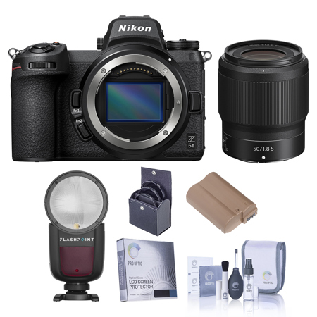 Nikon Z 6II Mirrorless Camera with 1.8 S Lens,On-Camera Round Flash Speedlight,Lithium-Ion Battery Pack,Filter Kit with UV,Glass Screen Protector for the Nikon Z7, Complete Optics Care and Cleaning Kit
