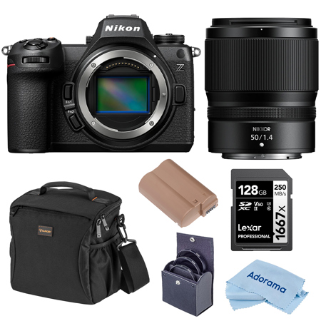 Nikon Z6III Mirrorless Camera with NIKKOR Z 50mm f/1.4 Lens, Bundle with 128GB Memory Card, Extra Battery, 62mm Filter Kit, Shoulder Bag and Cleaning Cloth
