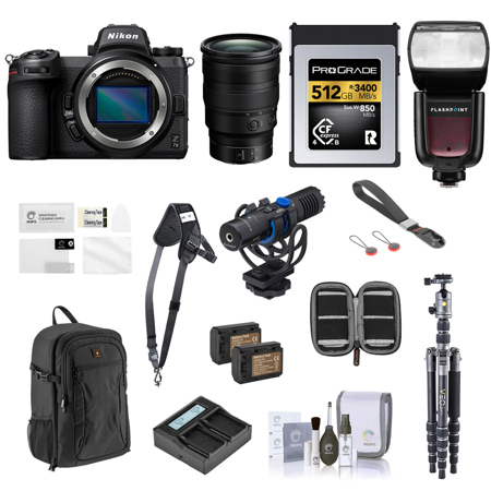 Nikon Z 7II Mirrorless Digital Camera with NIKKOR Z 24-70mm f/2.8 S Lens, Bundle with 512GB Cfexpress Card, Flash, Travel Tripod, Backpack, Mic, 2x Battery, Dual Charger, Strap and Accessories