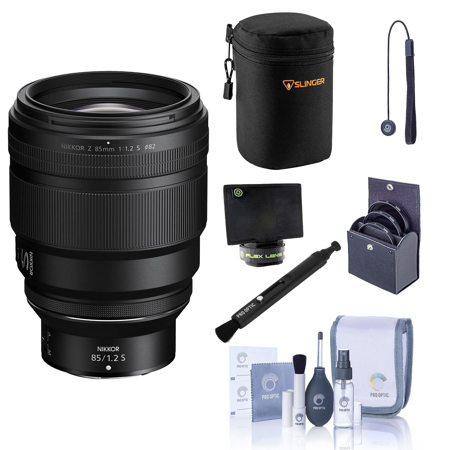 Nikon NIKKOR Z 85mm f/1.2 S Lens, Bundle with Medium Lens Case, 82mm Filter Kit, Flex Lens Shade, Lens Pen Lens Cleaner, Cleaning Kit and Lens Cap Tether