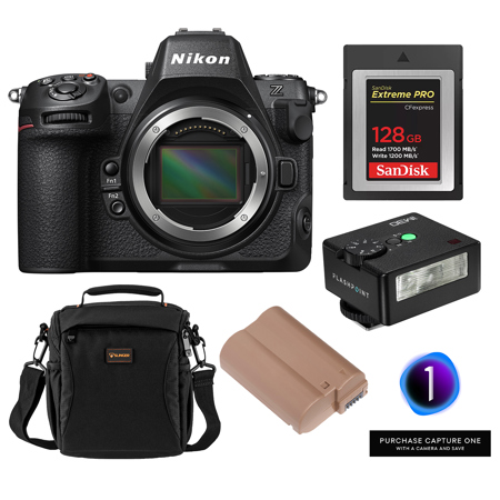 Nikon Z8 Mirrorless Camera, Bundle with Alpine 140 Bag, 128GB CFexpress Type-B Memory Card, EN-EL15c Li-Ion Battery Pack, Capture One Pro Camera Bundle Prepaid Subscription, iM30 Mini Flash