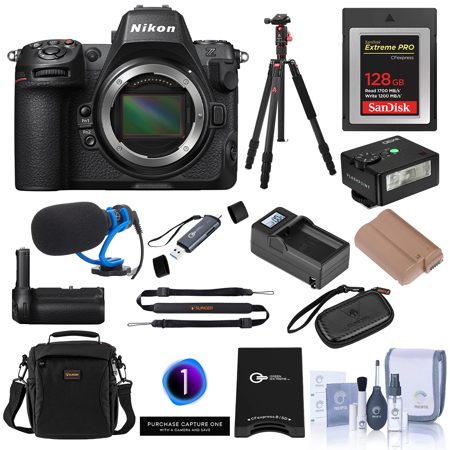 Nikon Z8 Mirrorless Camera, Bundle with 128GB Memory Card, MB-N12 Battery Grip, EN-EL15c Battery, Charger Kit, Tripod/Monopod, Microphone, Capture One Pro Prepaid Subscription, iM30 Mini Flash, Bag