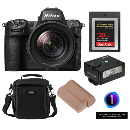Nikon Z8 Mirrorless Camera with NIKKOR Z 24-120mm f/4 S Lens, Bundle with Alpine 140 Bag, 128GB CFexpress Type-B Memory Card, EN-EL15c Li-Ion Battery Pack, Capture One Pro Camera Bundle Prepaid Subscription, iM30 Mini Flash