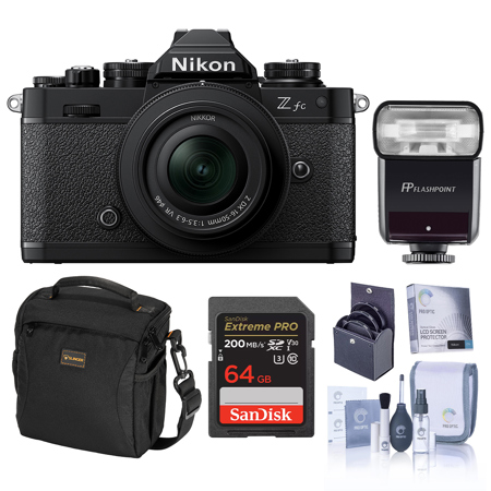 Nikon Z fc DX-Format Mirrorless Camera with 16-50mm f/3.5-6.3 Lens, Black, Bundle with 64GB Memory Card, Bag and 46mm Filter Kit