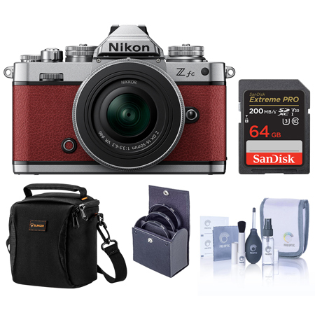 Nikon Z fc DX-Format Mirrorless Camera, Crimson Red, with 16-50mm f/3.5-6.3 VR Lens, Bundle with 64GB Memory Card, Bag and 46mm Filter Kit