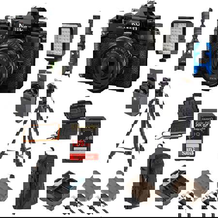 Nikon Z f Mirrorless Camera with NIKKOR Z 40mm f/2 SE Lens, Bundle with 3-Section Al Video Tripod, TASC300 Shotgun Mic, 128GB SDXC Memory Card and 2x EN-EL15c Li-Ion Battery