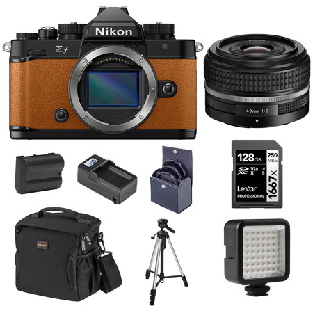 Nikon Z f Mirrorless Camera, Orange with NIKKOR Z 40mm f/2 SE Lens, Bundle with Battery, 128GB Memory Card, W49 Mini LED Light and Tripod