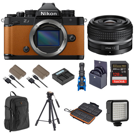 Nikon Z f Mirrorless Camera, Orange with NIKKOR Z 40mm f/2 SE Lens, Bundle with 2x Battery, 128GB Memory Card, Shotgun Microphone, Tripod and Backpack